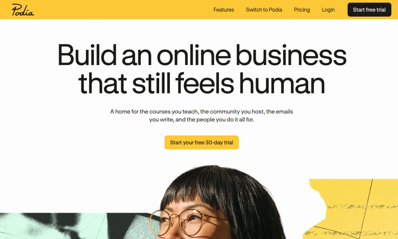 Screenshot of Podia website