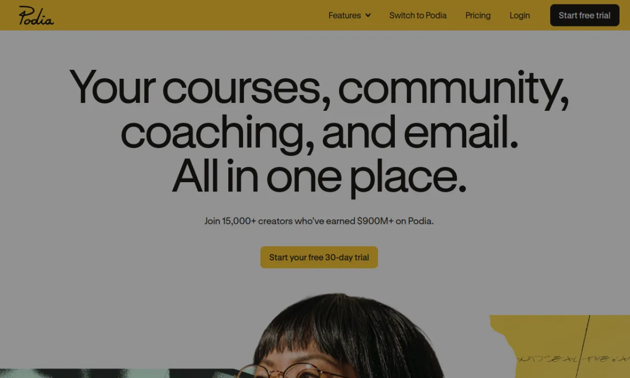 Screenshot of Podia website