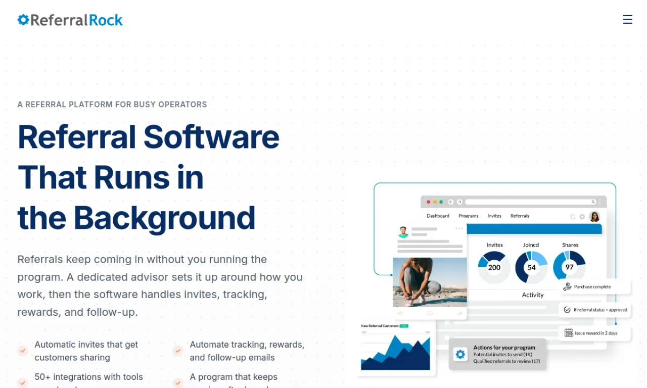 Screenshot of Referral Rock website