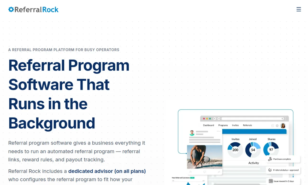 Screenshot of Referral Rock website