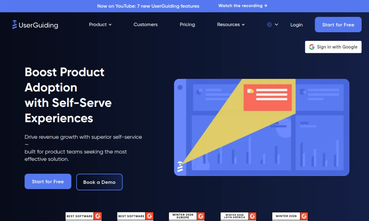 Screenshot of UserGuiding website