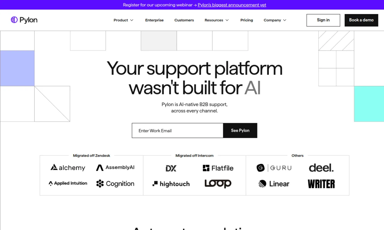 Screenshot of Pylon website