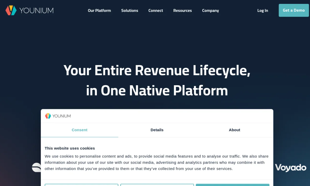 Screenshot of Younium website