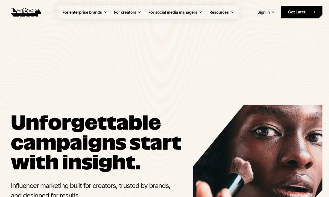 Screenshot of Later website