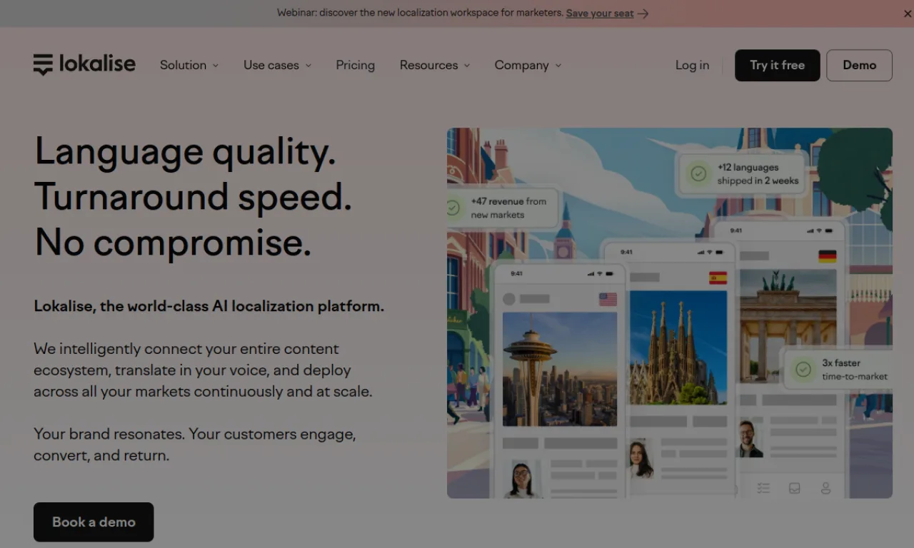 Screenshot of Lokalise website