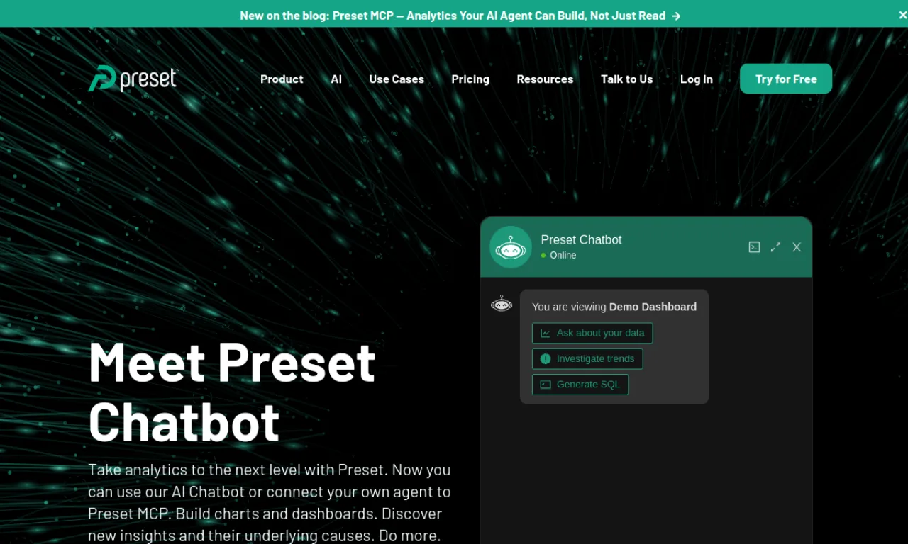 Screenshot of Preset (Superset) website