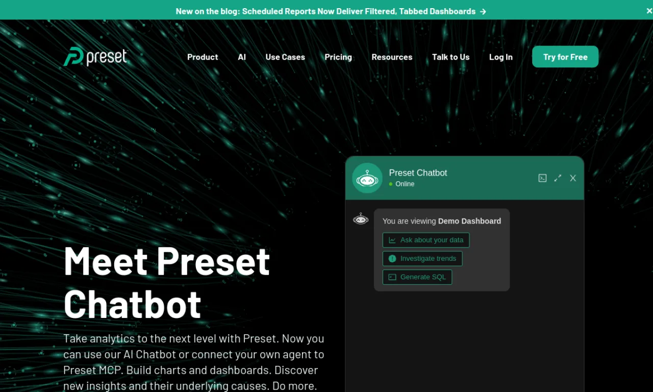 Screenshot of Preset (Superset) website
