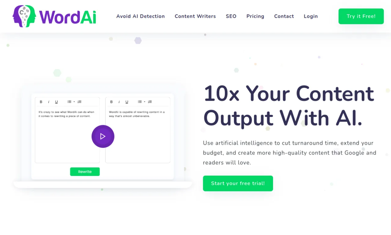 Screenshot of WordAi website