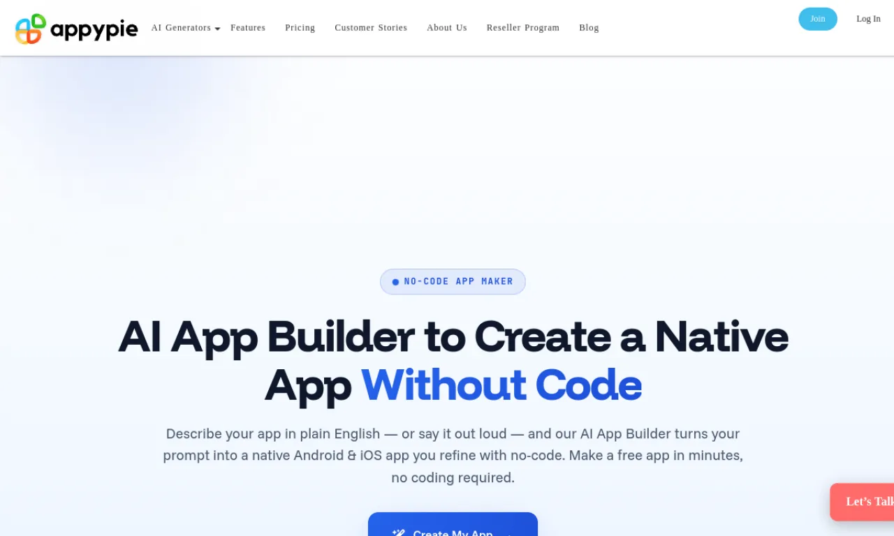 Screenshot of Appy Pie website