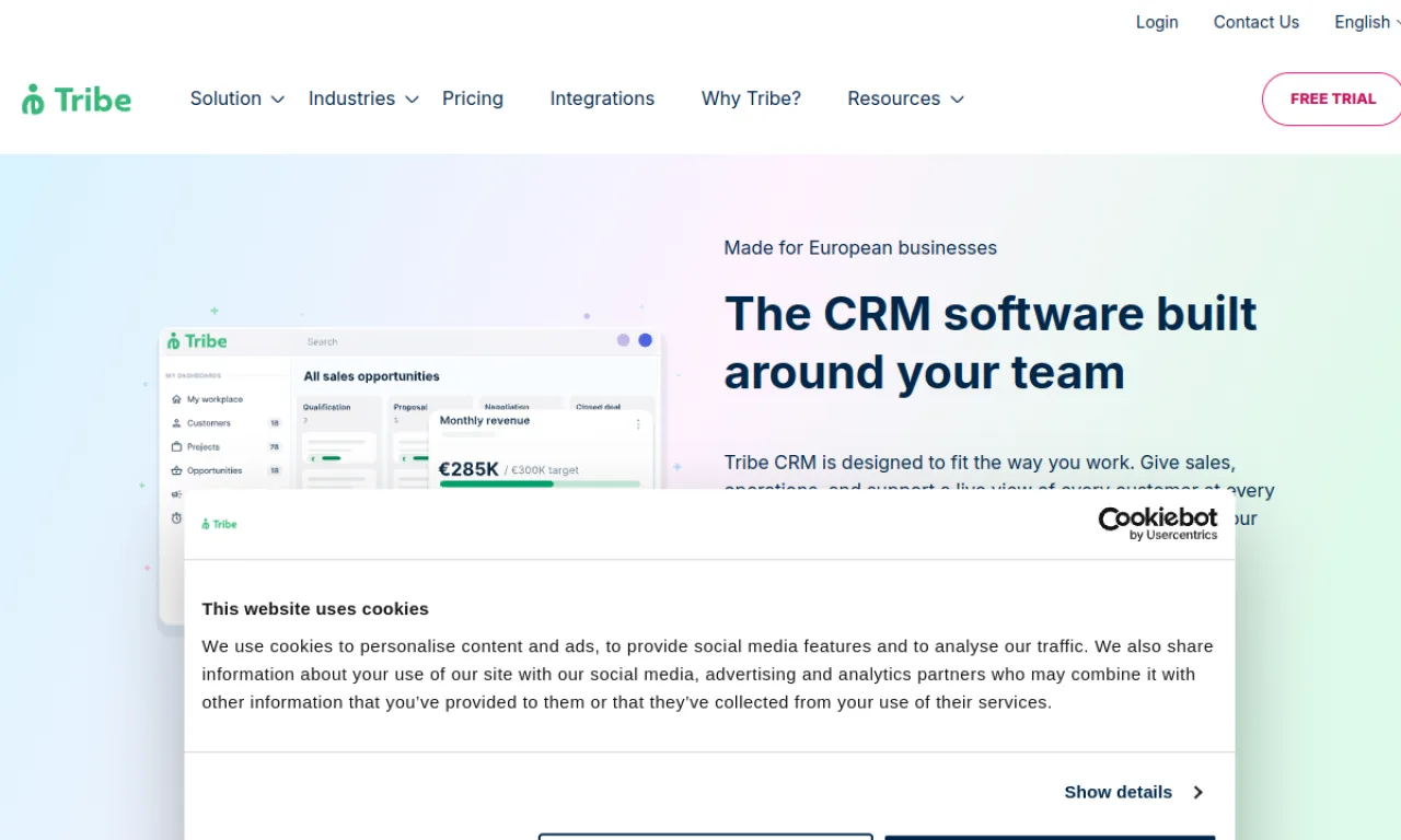 Screenshot of Tribe CRM website