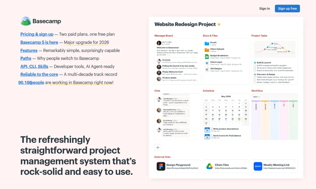 Screenshot of Basecamp website