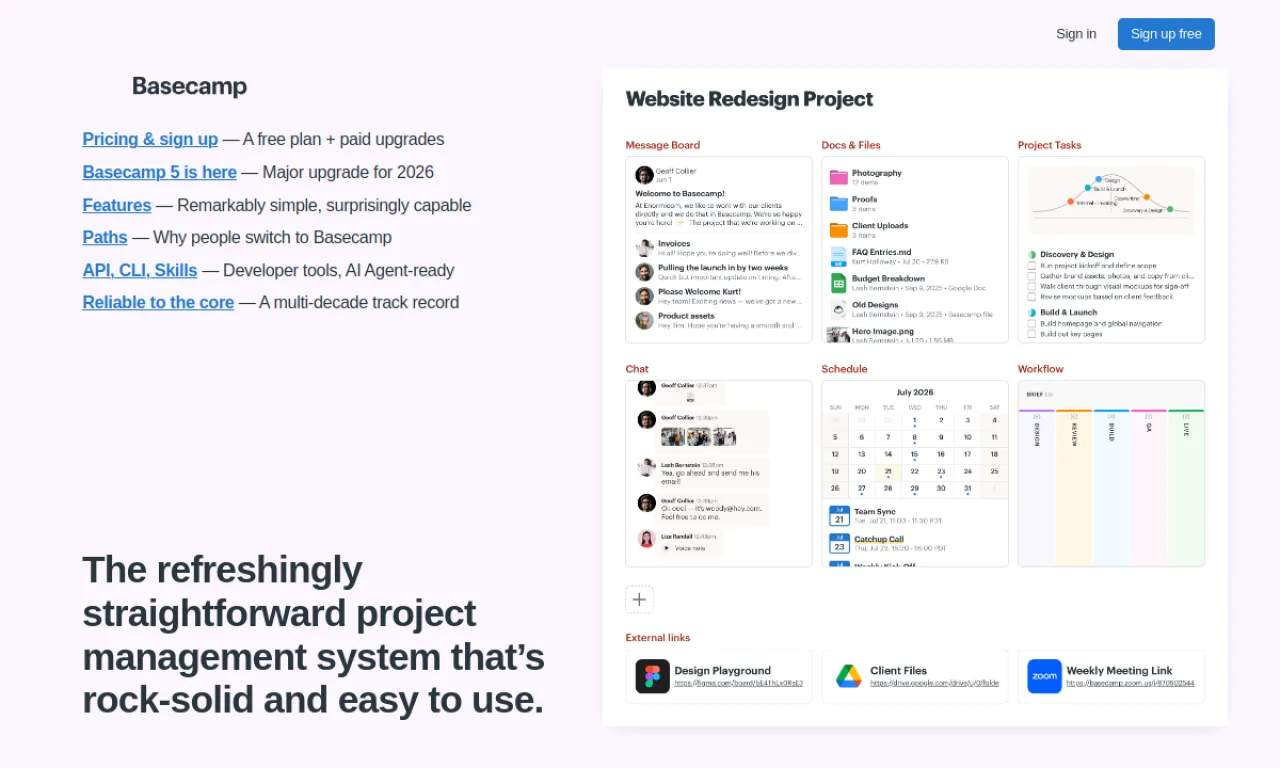 Screenshot of Basecamp website
