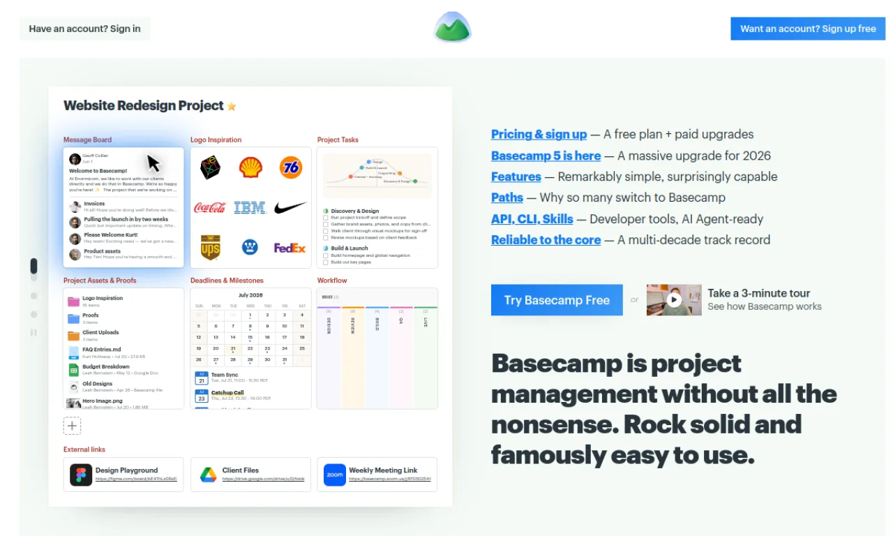 Screenshot of Basecamp website
