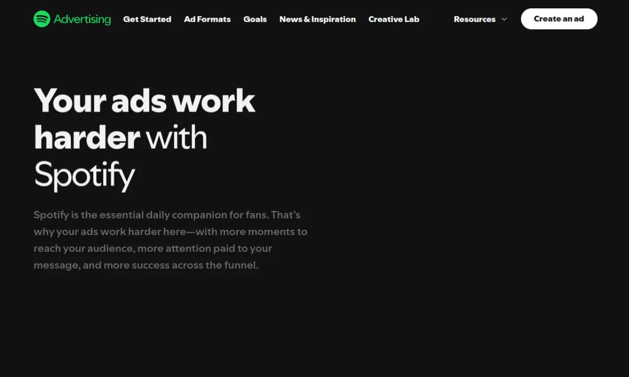 Screenshot of Spotify Ad Studio website