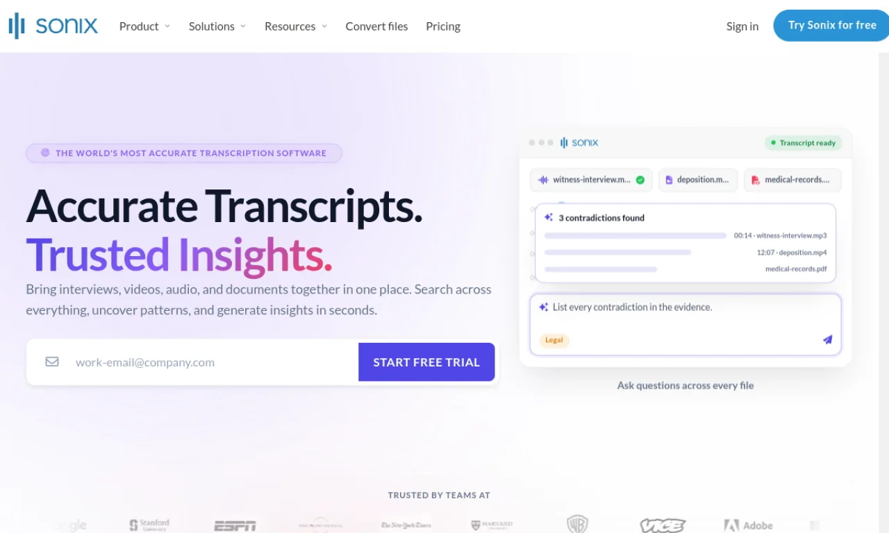 Screenshot of Sonix website