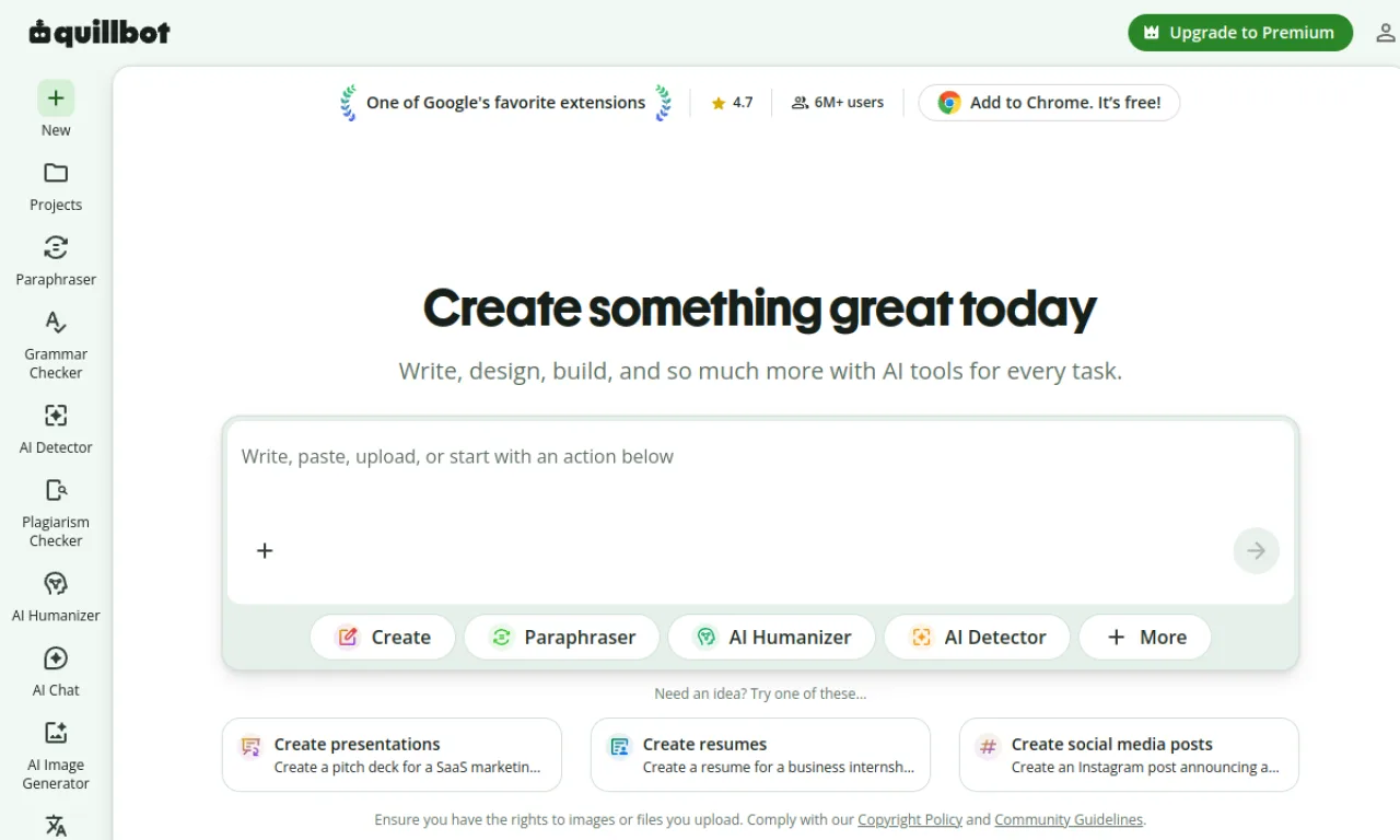 Screenshot of QuillBot website