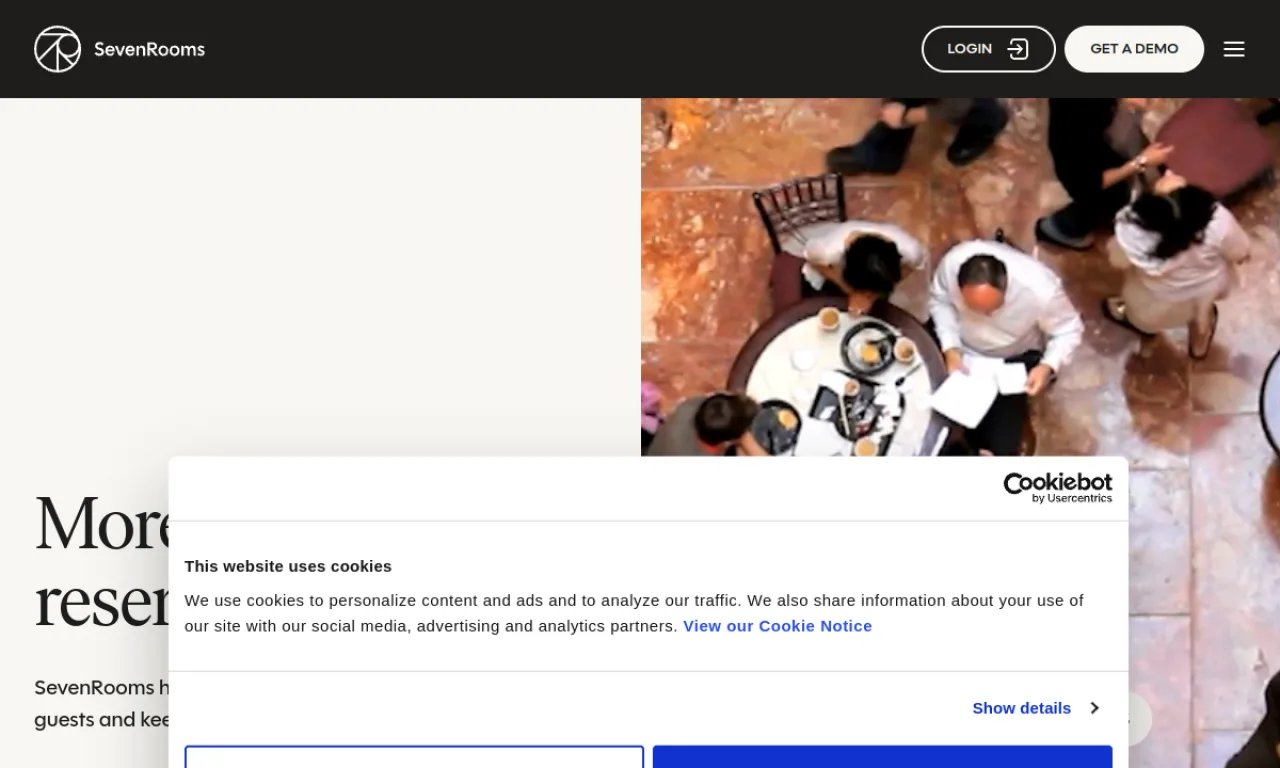 Screenshot of SevenRooms website