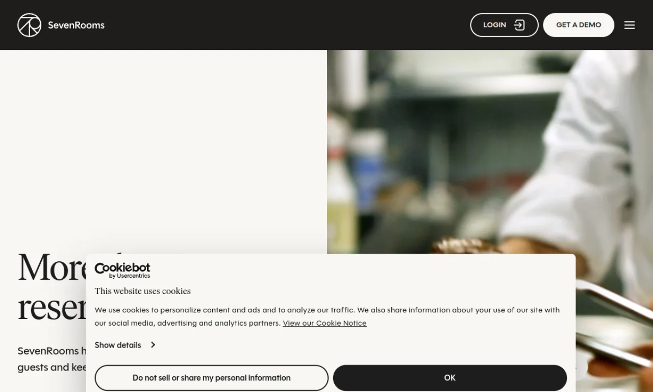 Screenshot of SevenRooms website