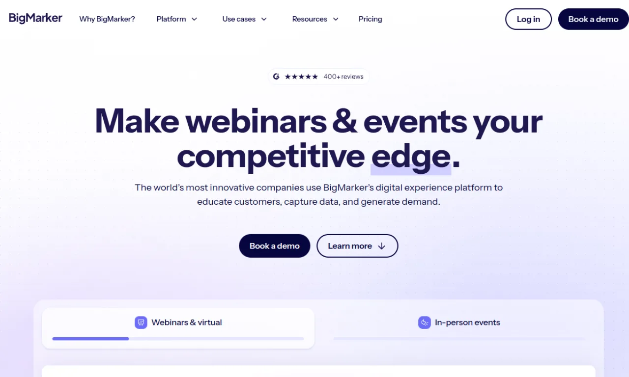 Screenshot of Webinar.net / BigMarker website