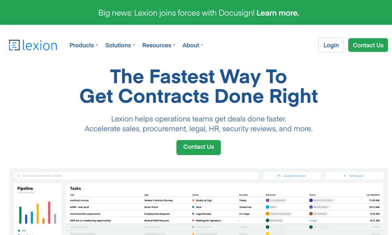 Screenshot of Lexion (Docusign) website