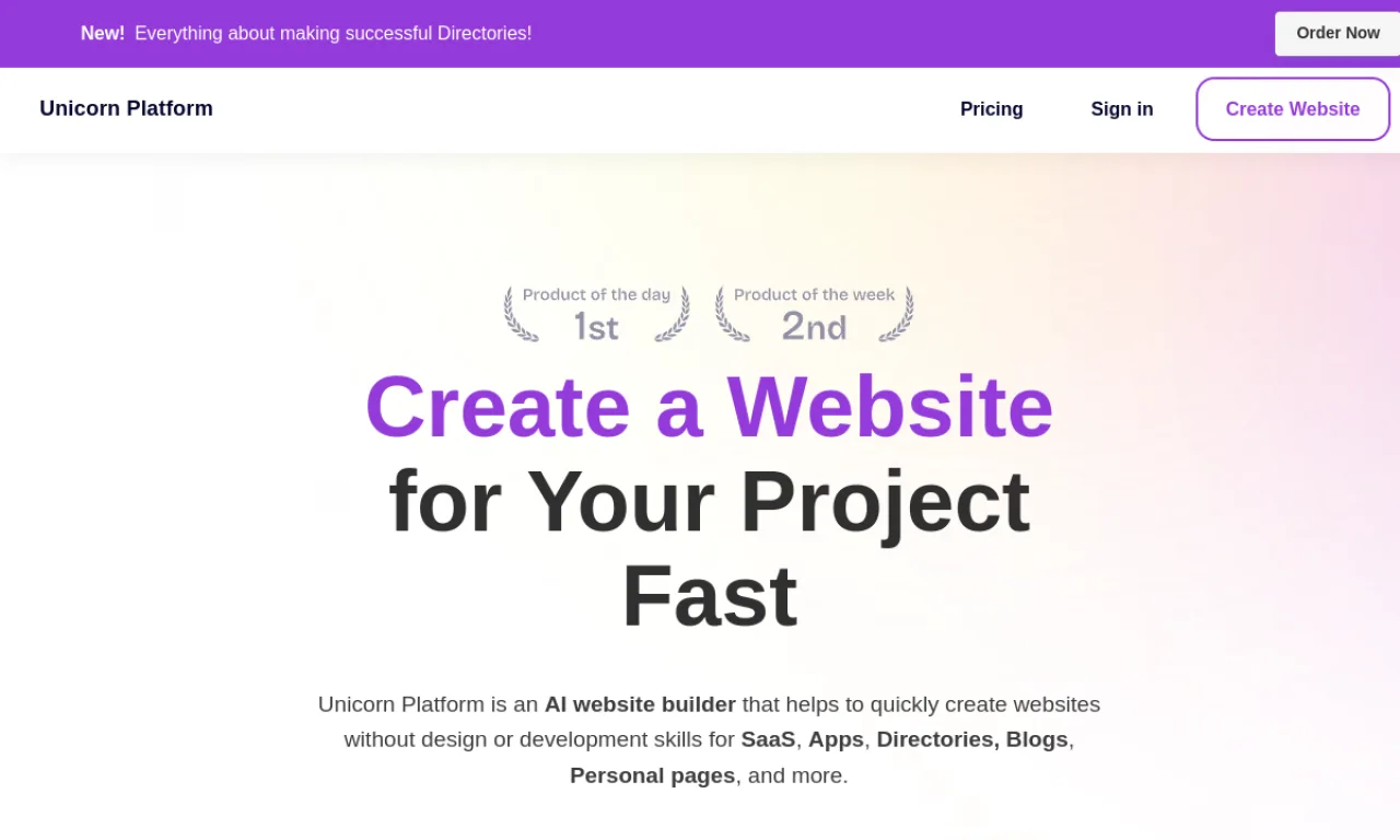 Screenshot of Unicorn Platform website
