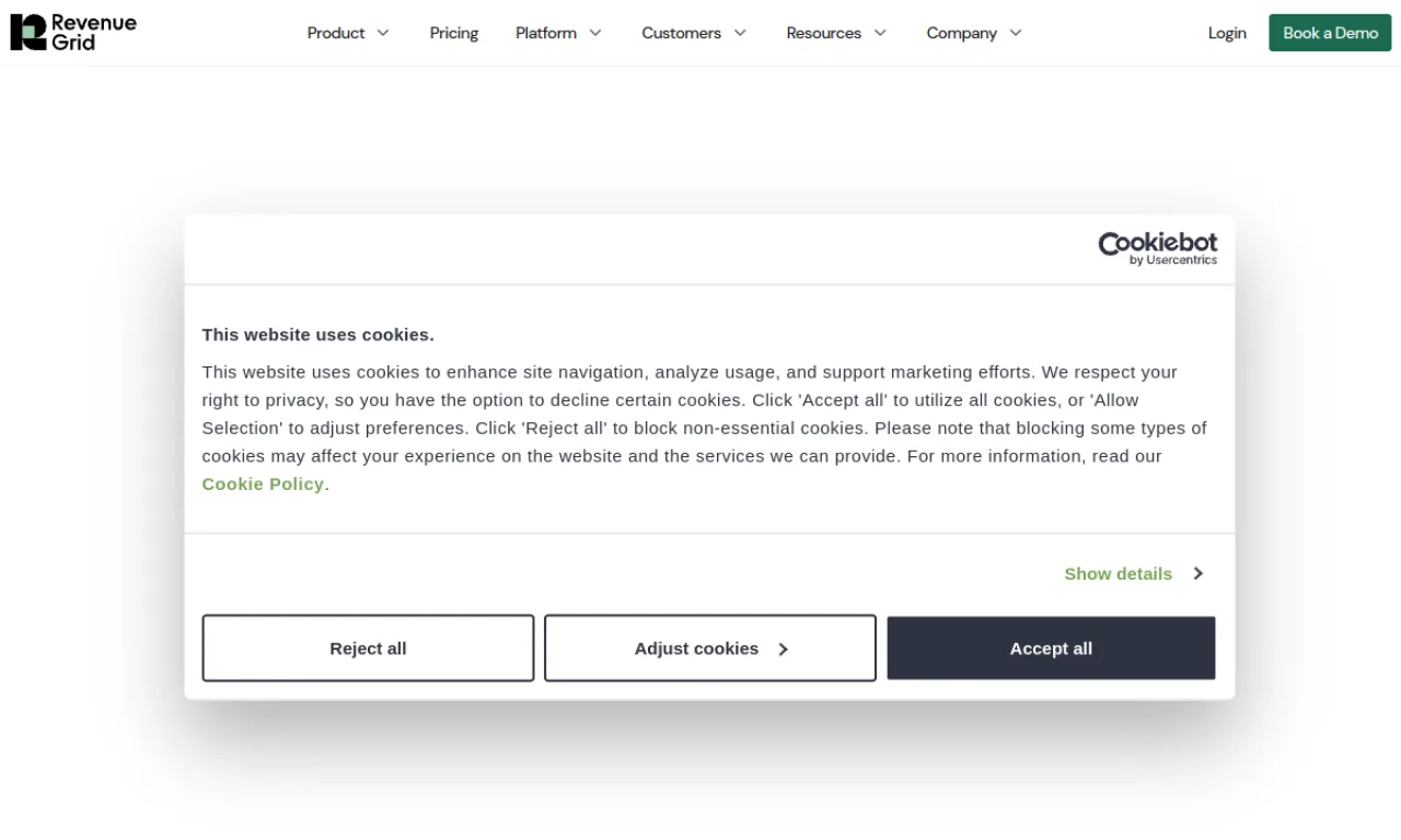 Screenshot of Revenue Grid website