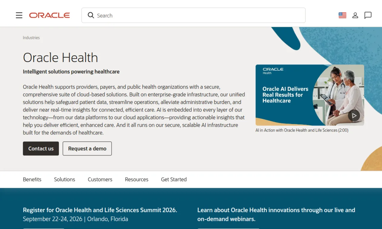 Screenshot of Cerner website