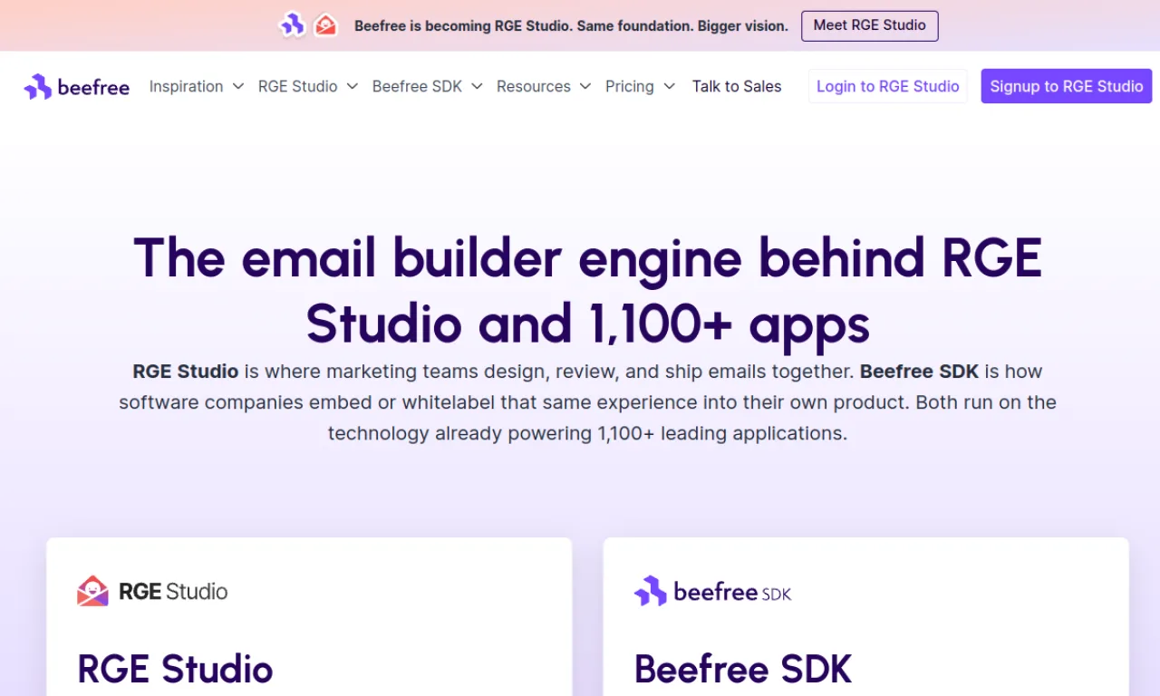 Screenshot of BEE / Beefree website