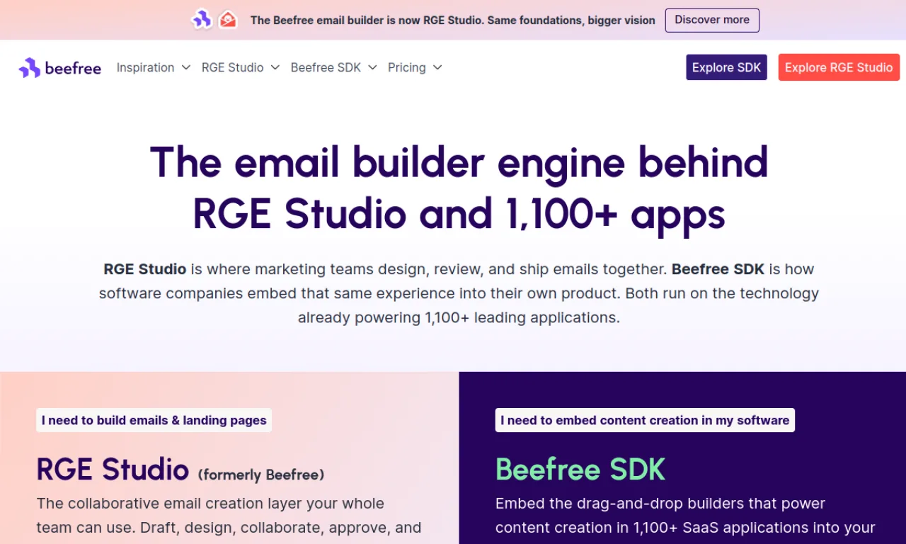 Screenshot of BEE / Beefree website