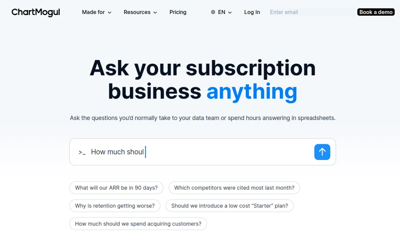 Screenshot of ChartMogul website