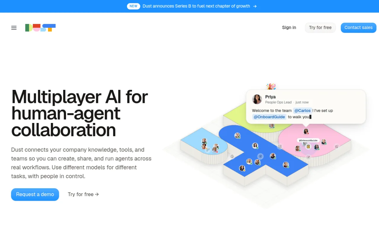 Screenshot of Dust website