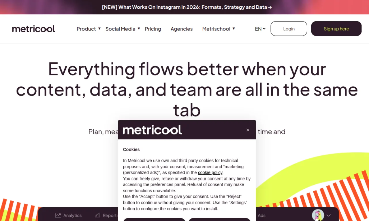 Screenshot of Metricool website
