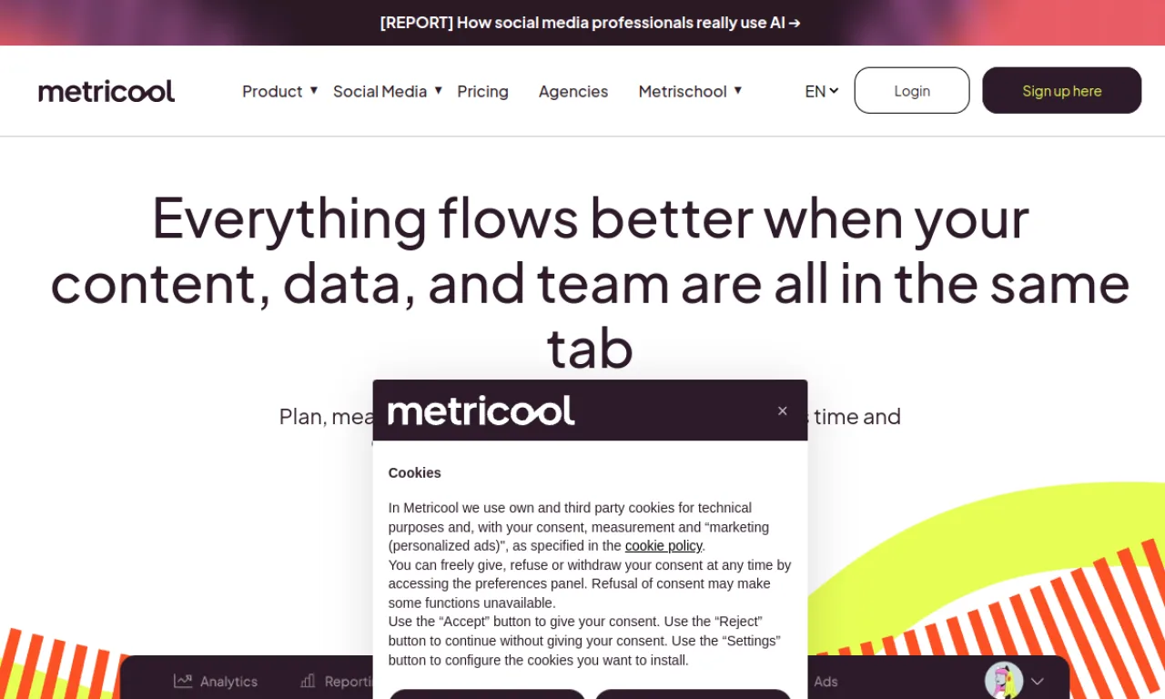 Screenshot of Metricool website