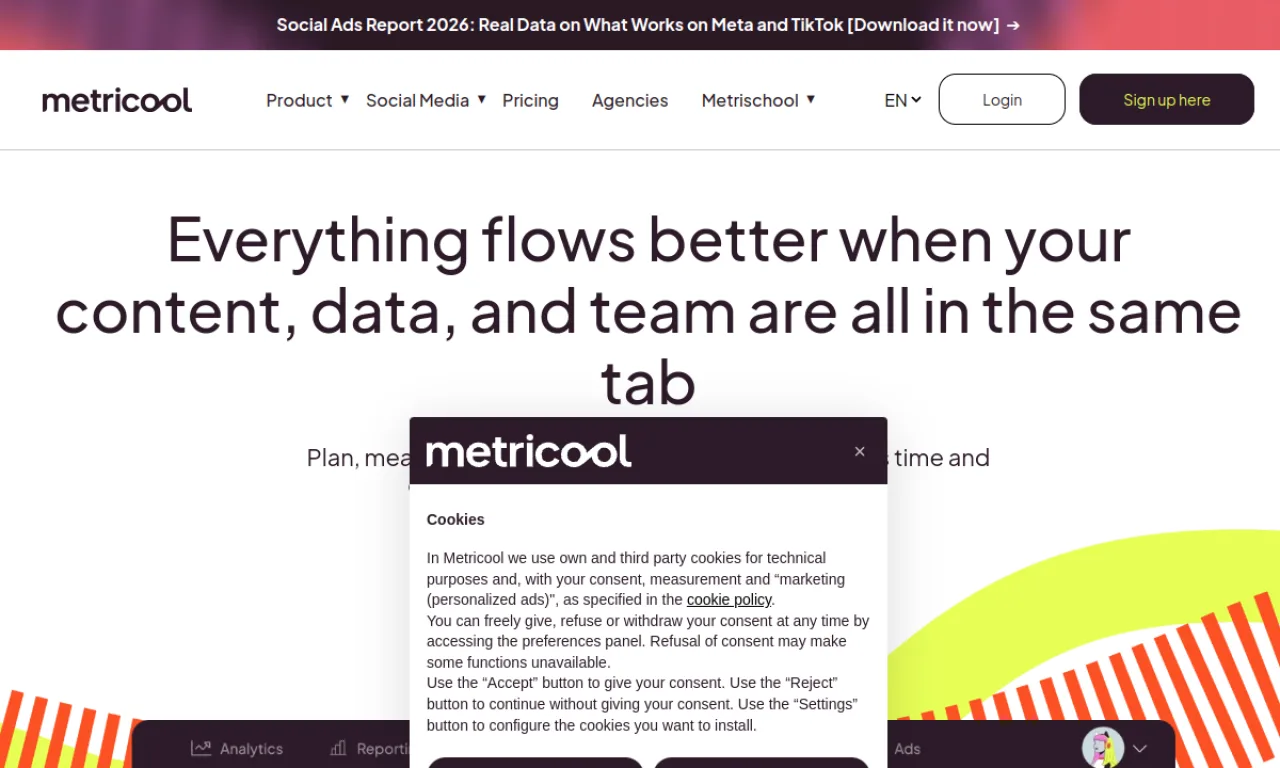 Screenshot of Metricool website