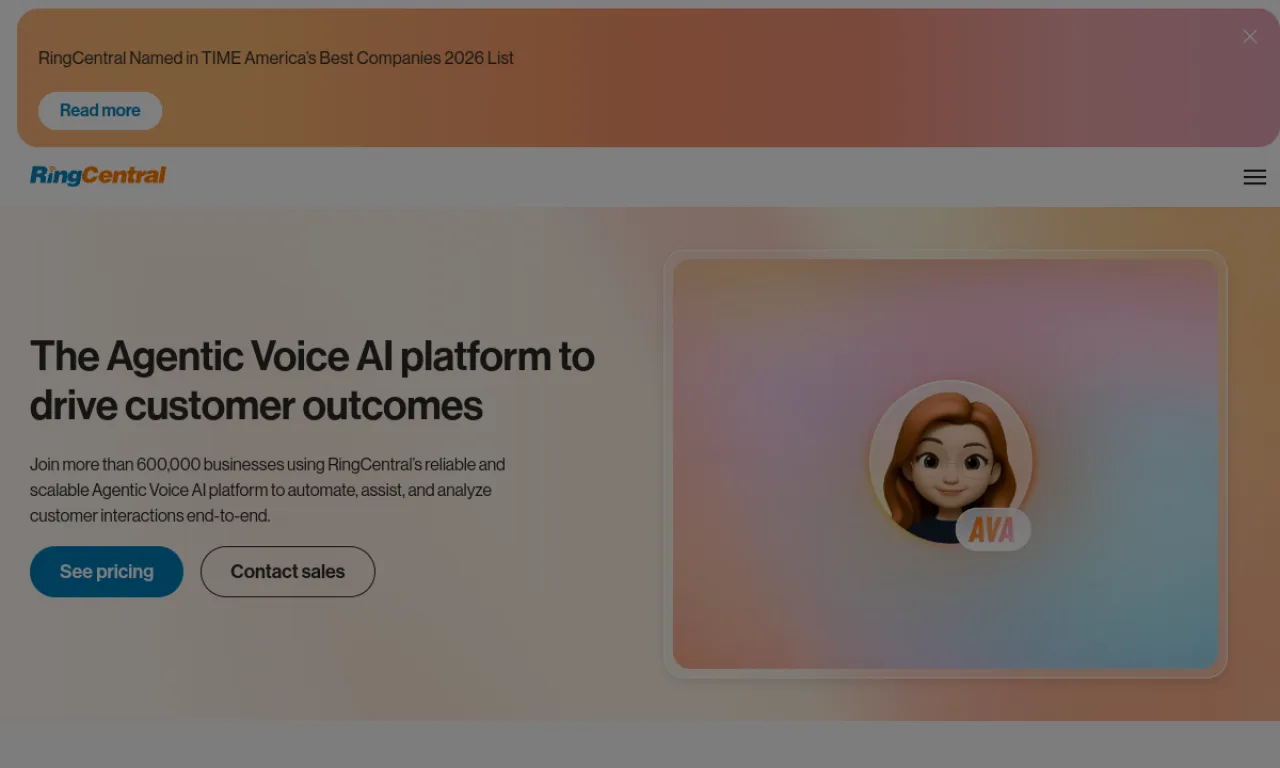 Screenshot of RingCentral / RingEX website