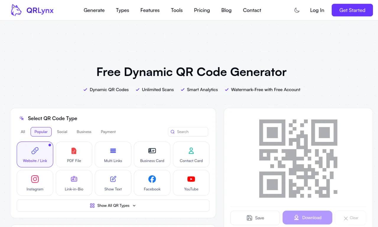 Screenshot of QRLynx website