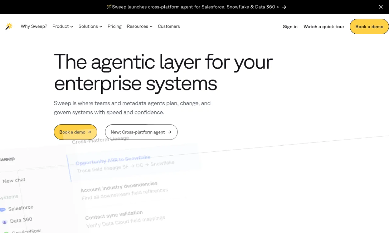 Screenshot of Sweep website