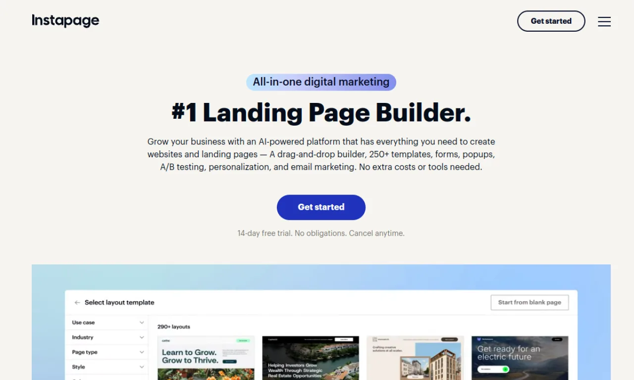 Screenshot of Instapage Funnels website