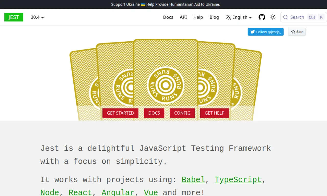 Screenshot of Jest website
