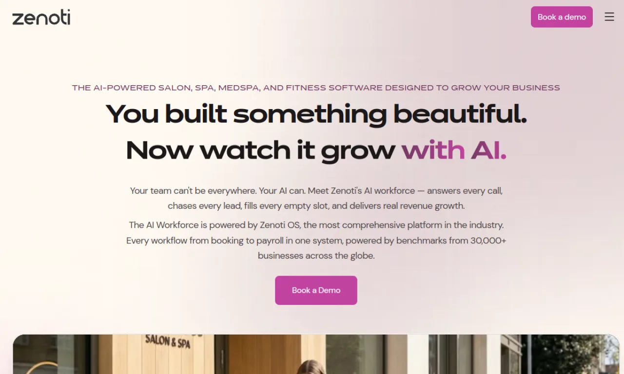 Screenshot of Zenoti website