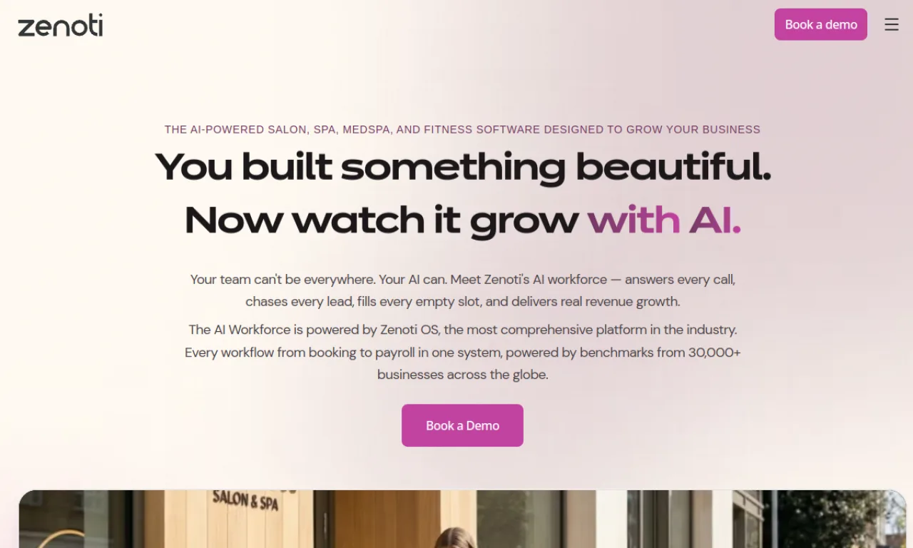 Screenshot of Zenoti website