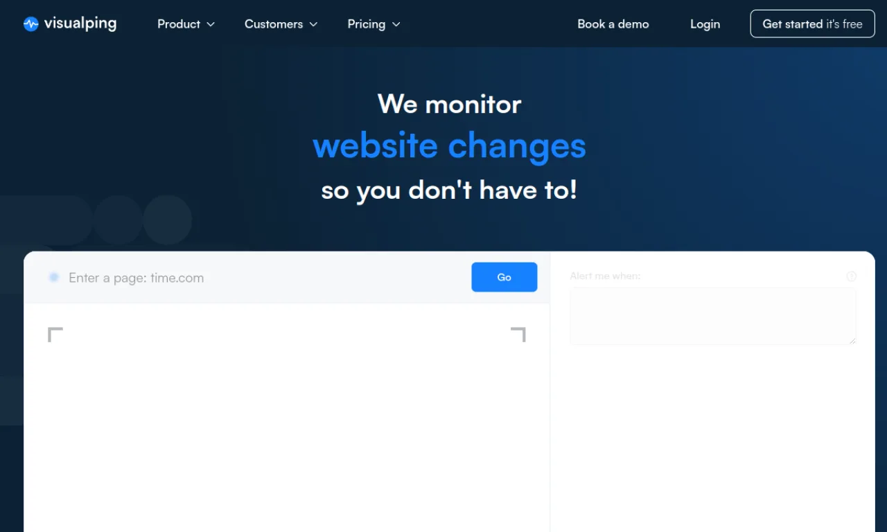 Screenshot of Visualping website