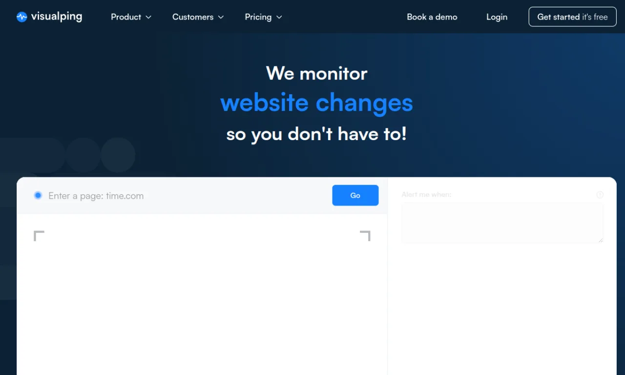 Screenshot of Visualping website