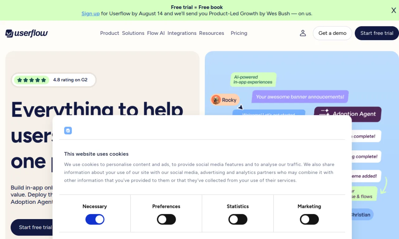 Screenshot of Userflow / Appcues website