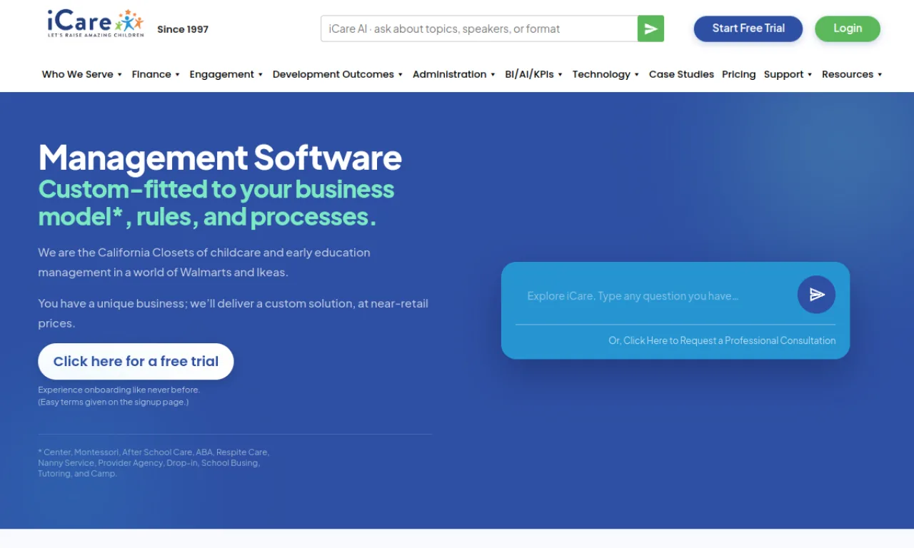 Screenshot of iCare website