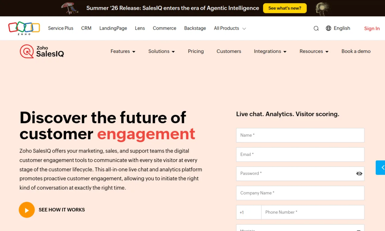 Screenshot of Zoho SalesIQ website