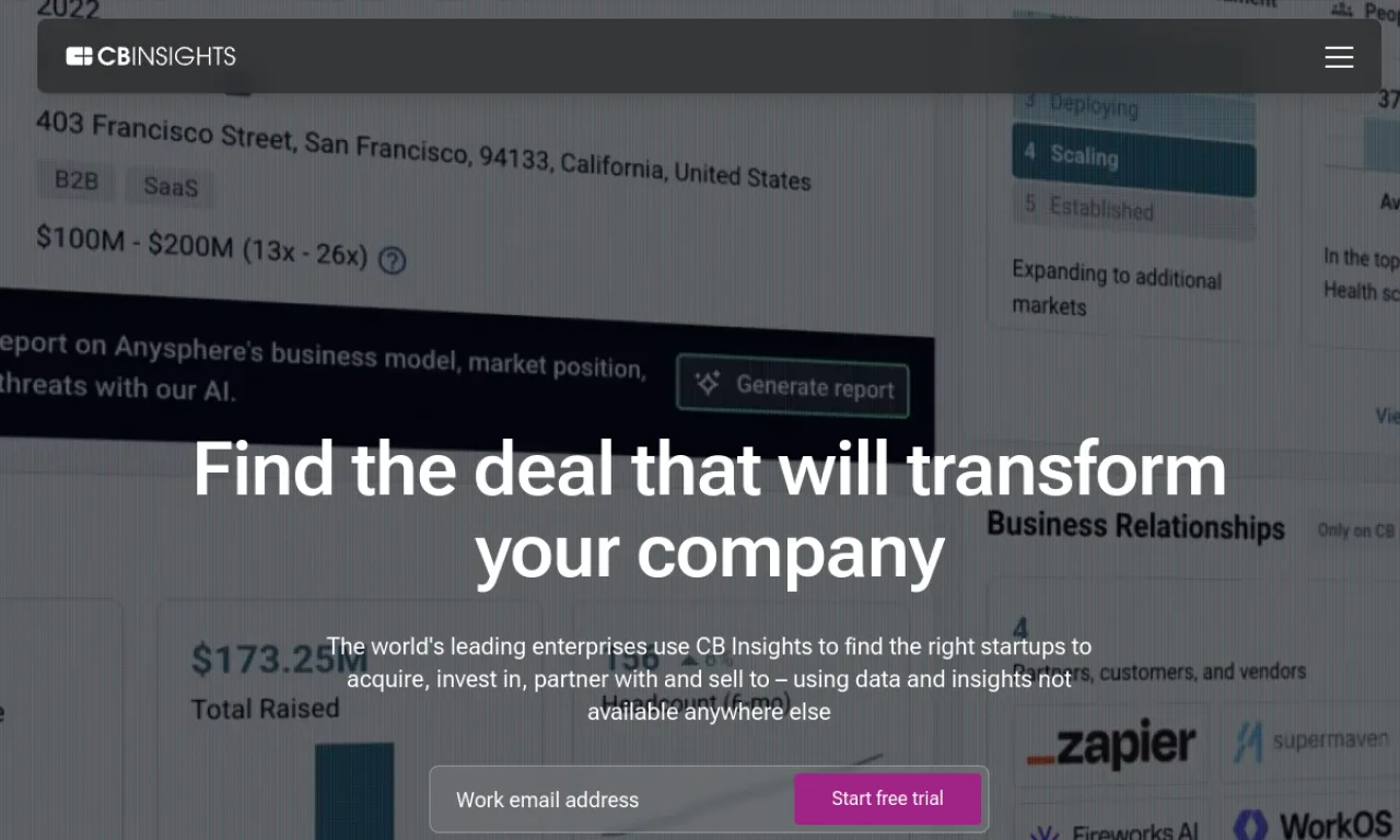 Screenshot of CB Insights website