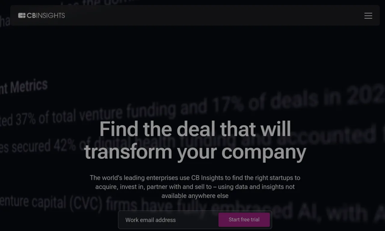 Screenshot of CB Insights website
