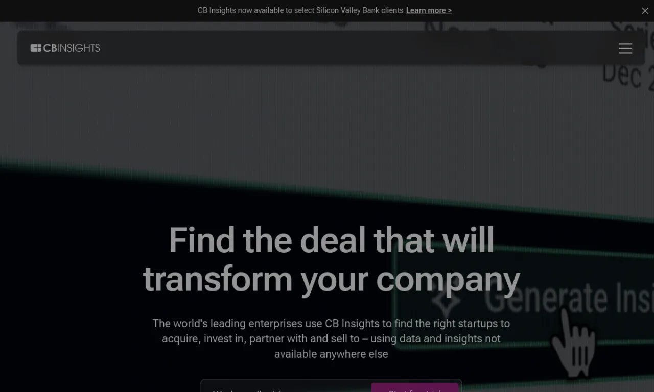Screenshot of CB Insights website