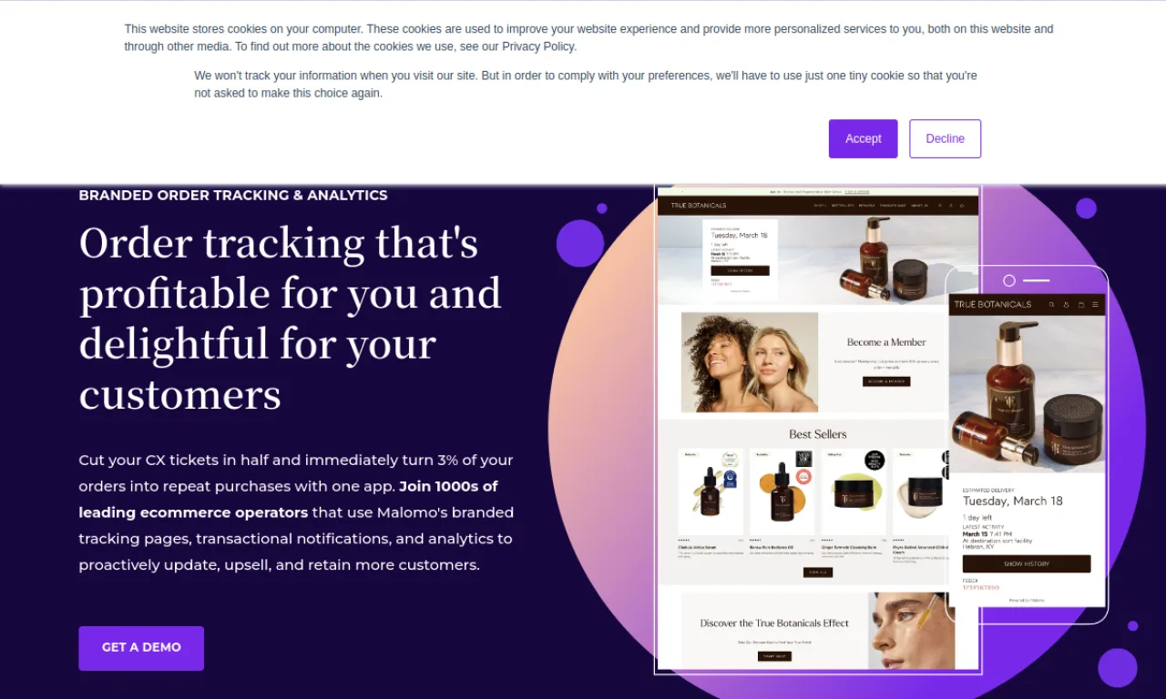Screenshot of Malomo website